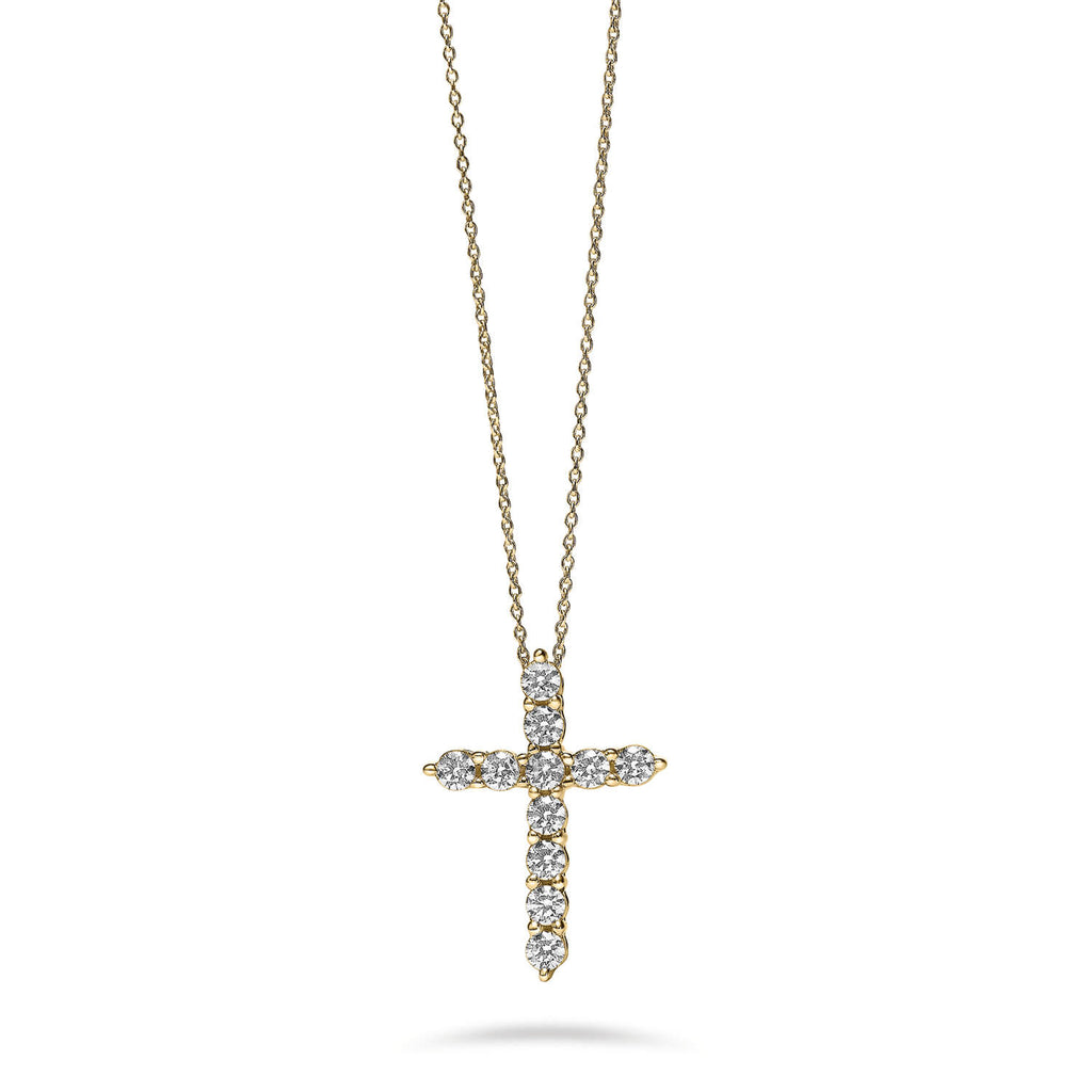 14K Yellow Gold & Lab Created Diamond Cross Necklace - Love Earth Jewelry