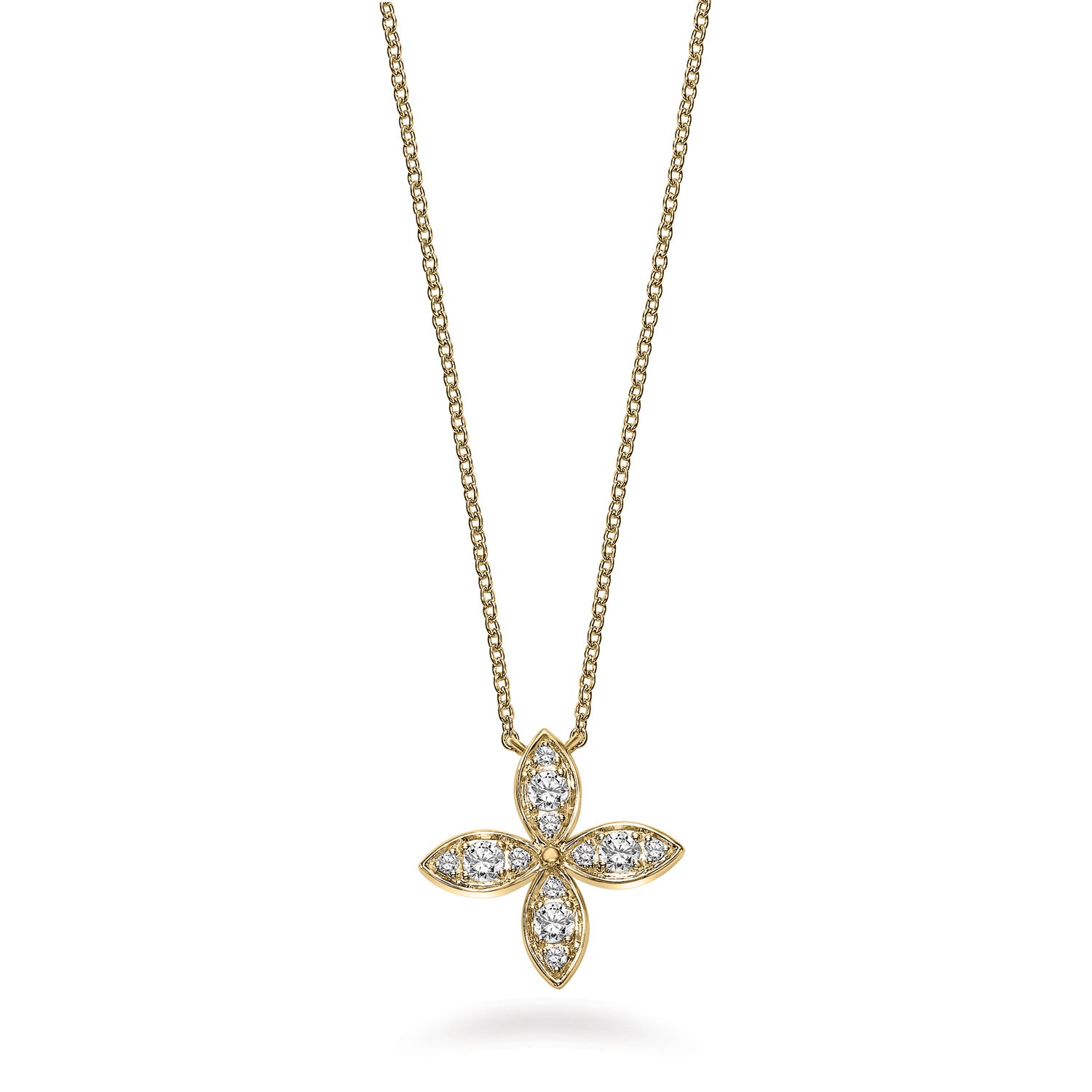 Alternating Petal Moon Flower Collection Diamond Necklace - Love Earth Jewelry 14K Yellow Gold / 1 1/4