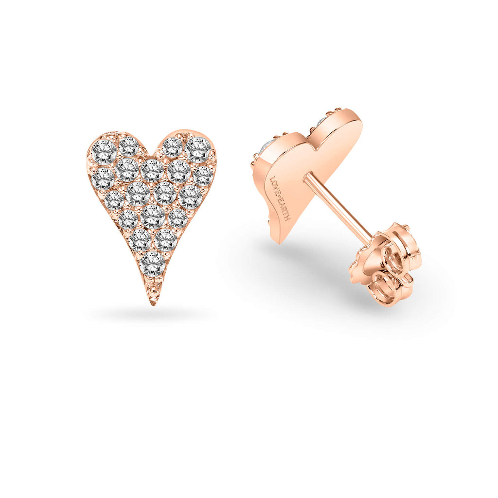 14K Rose Gold & Lab Created Diamond Heart Earrings - Love Earth Jewelry