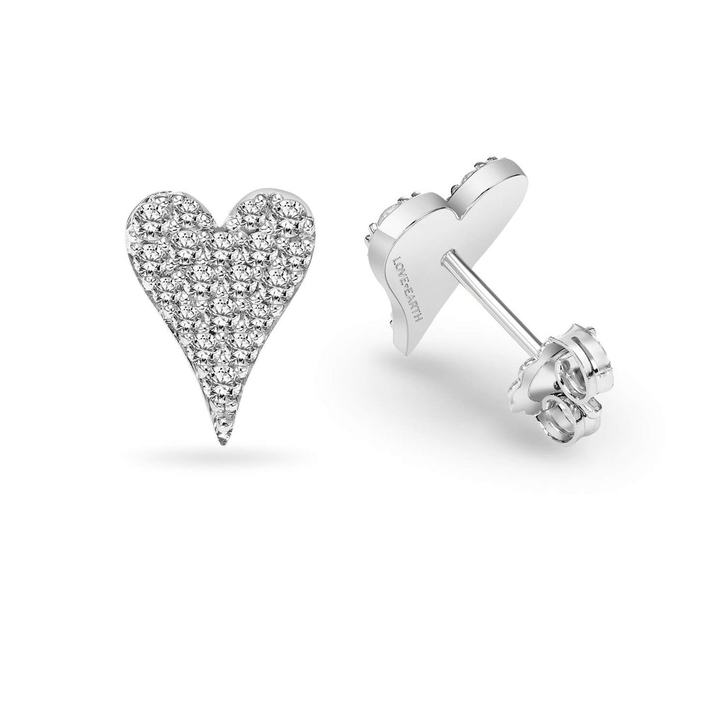 14K White Gold & Lab Created Diamond Heart Earrings - Love Earth Jewelry