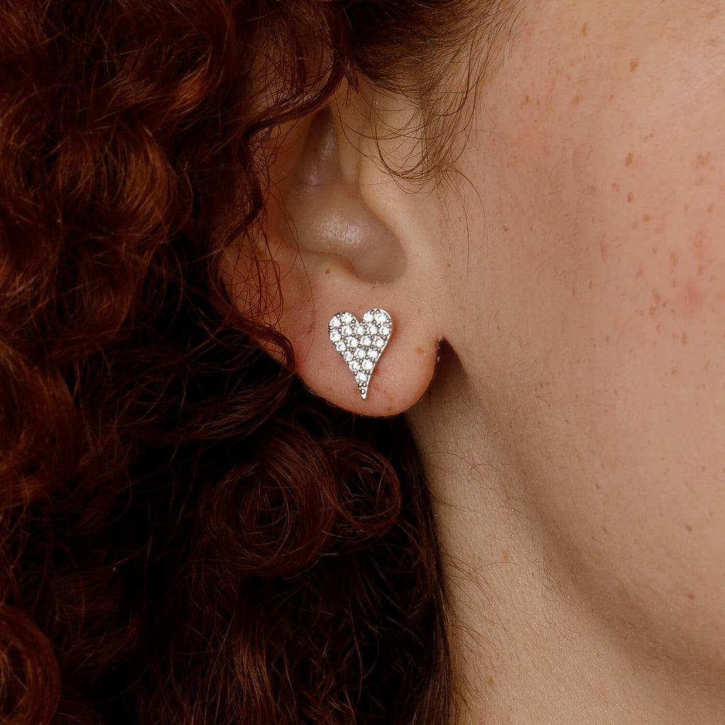 14K Gold & Lab Created Diamond Heart Earrings - Love Earth Jewelry