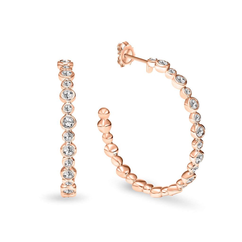 14K Rose Gold & Lab Created Diamond Hoop Earrings - Love Earth Jewelry
