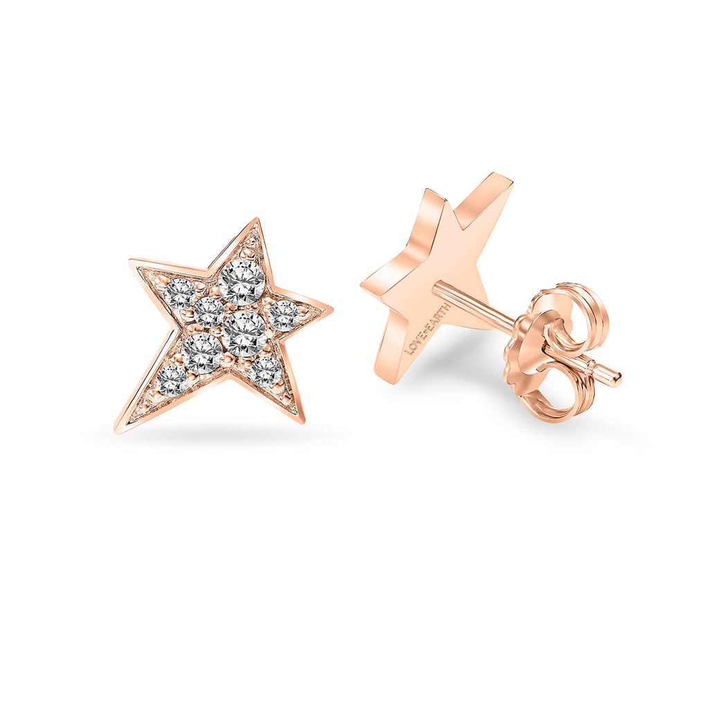 14K Rose Gold & Lab Created Diamond Star Earrings - Love Earth Jewelry