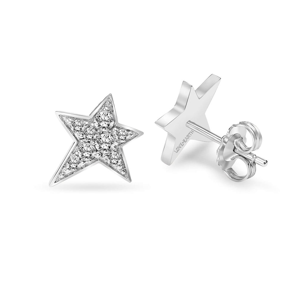 14K White Gold & Lab Created Diamond Star Earrings - Love Earth Jewelry